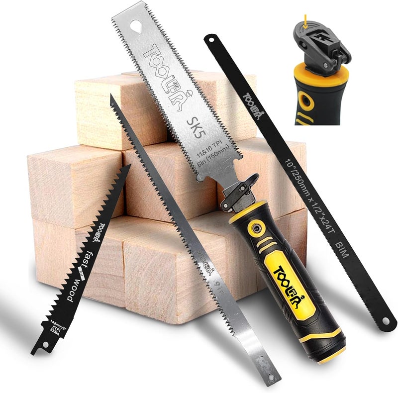 TOOLAN 5-In-1 Multi Blades Hand Saw, 6 Inch(11T/16T) Double Edges Japanese Pull, DrywallSaw, HackSaw, Jab Saw, for Woodworking, Hard/Soft woods cutting, Metal, Blade Quick Change Mechanism. - Image 1